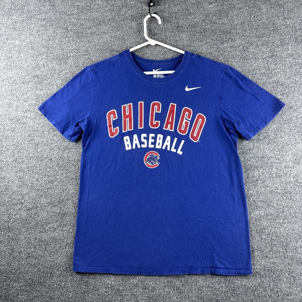 Nike Chicago Cubs Shirt Mens M Blue MLB Baseball Nike Athletic Cut Short Sleeve